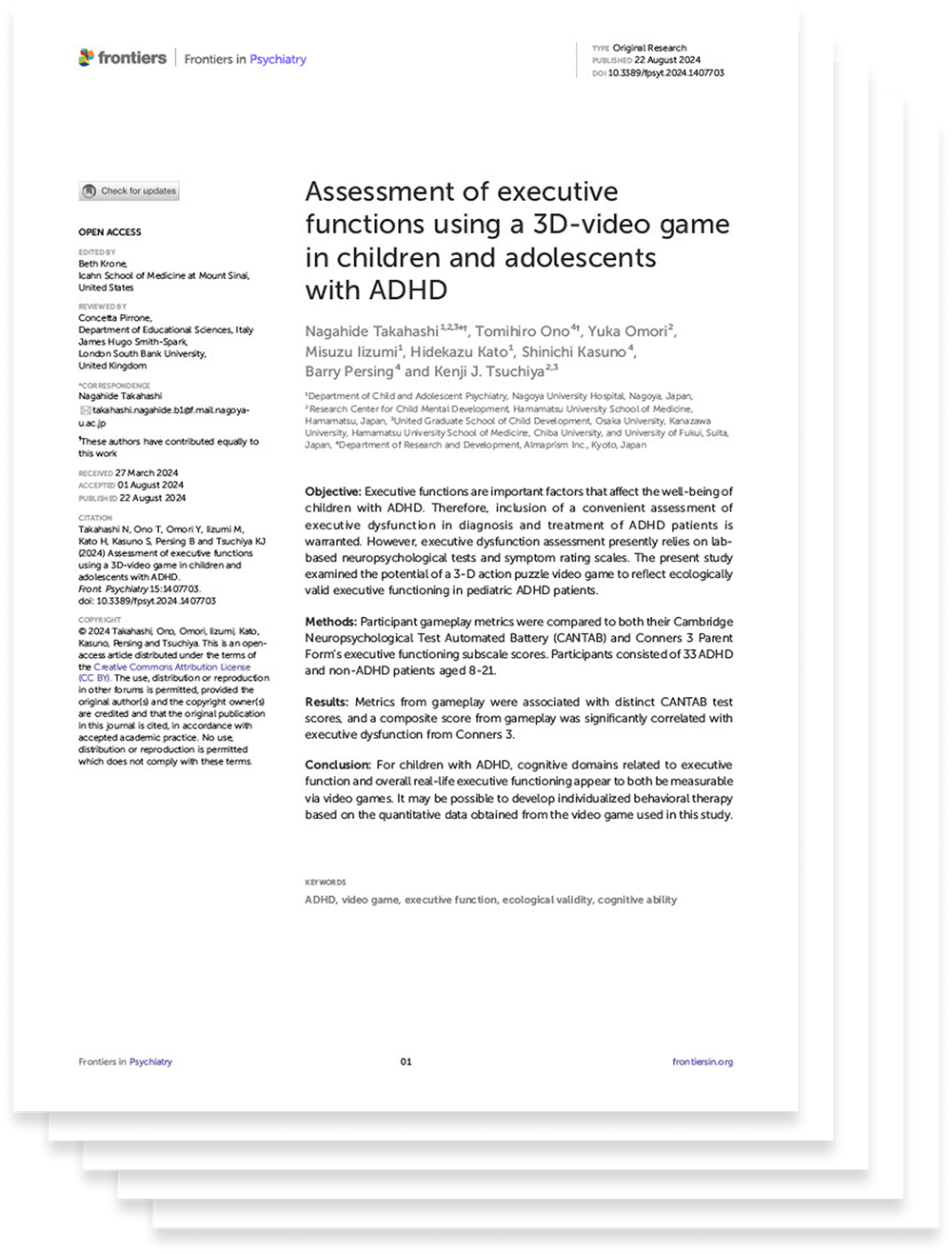 The first page of the paper in Frontiers in Psychiatry.